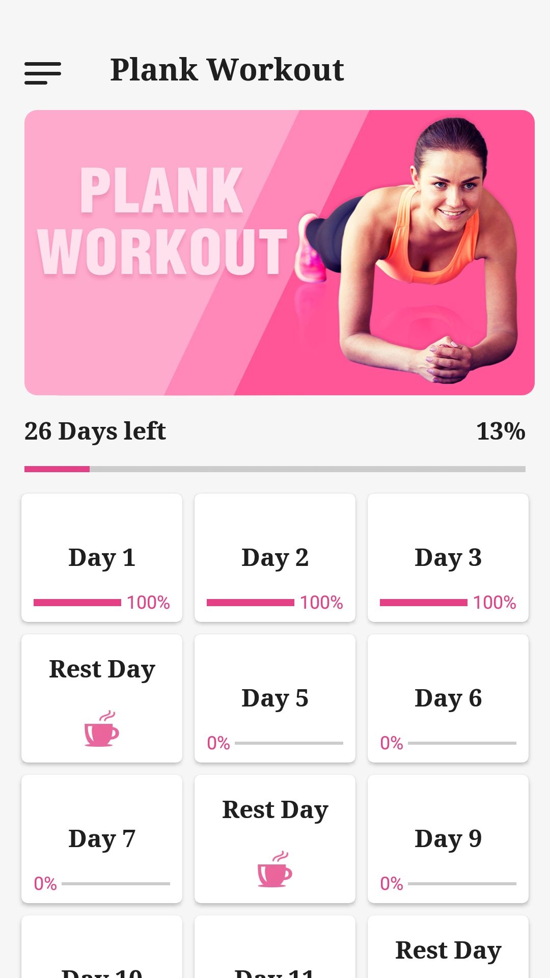 Plank Workout mobile exercise app plan