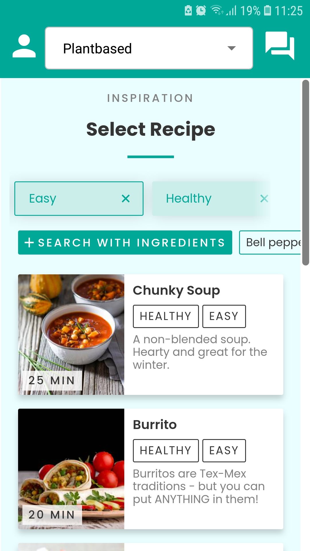 Plant Jammer mobile food app select recipe