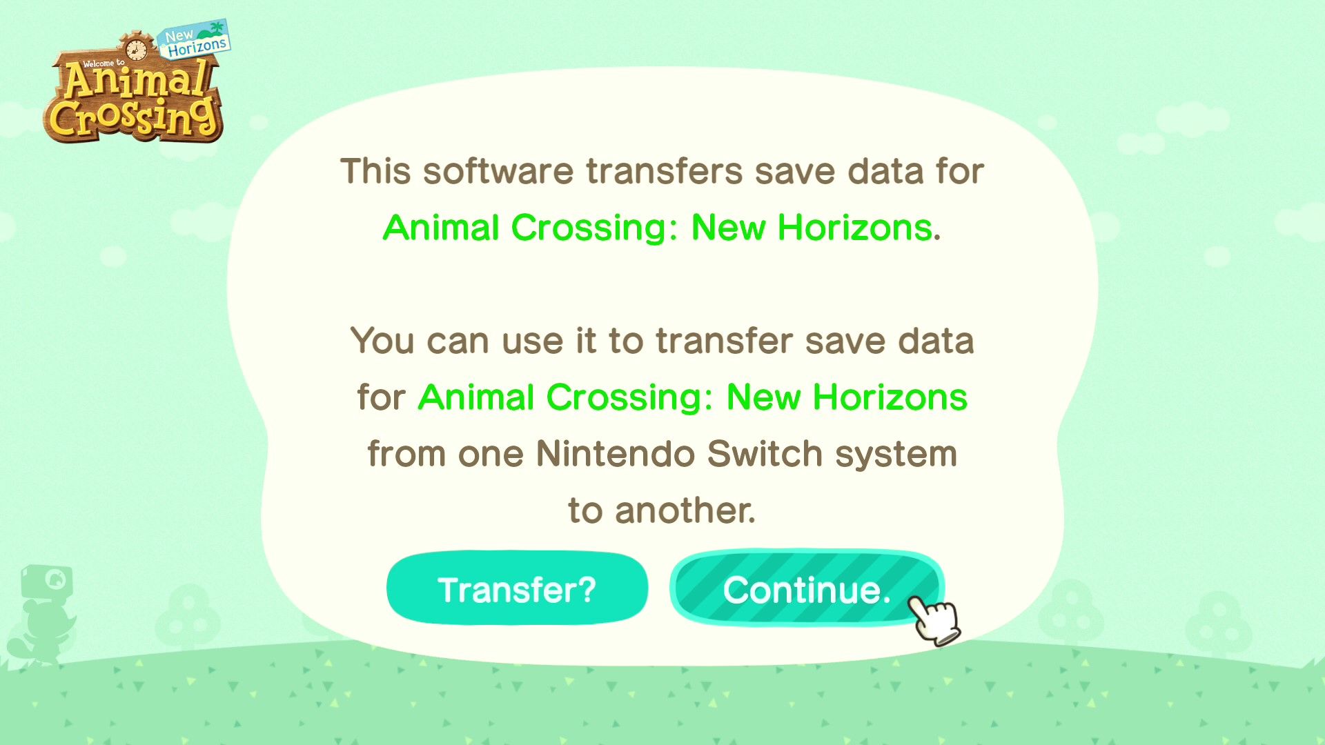 Animal Crossing New Horizons Island Transfer Tool Instructions Continue را فشار دهید