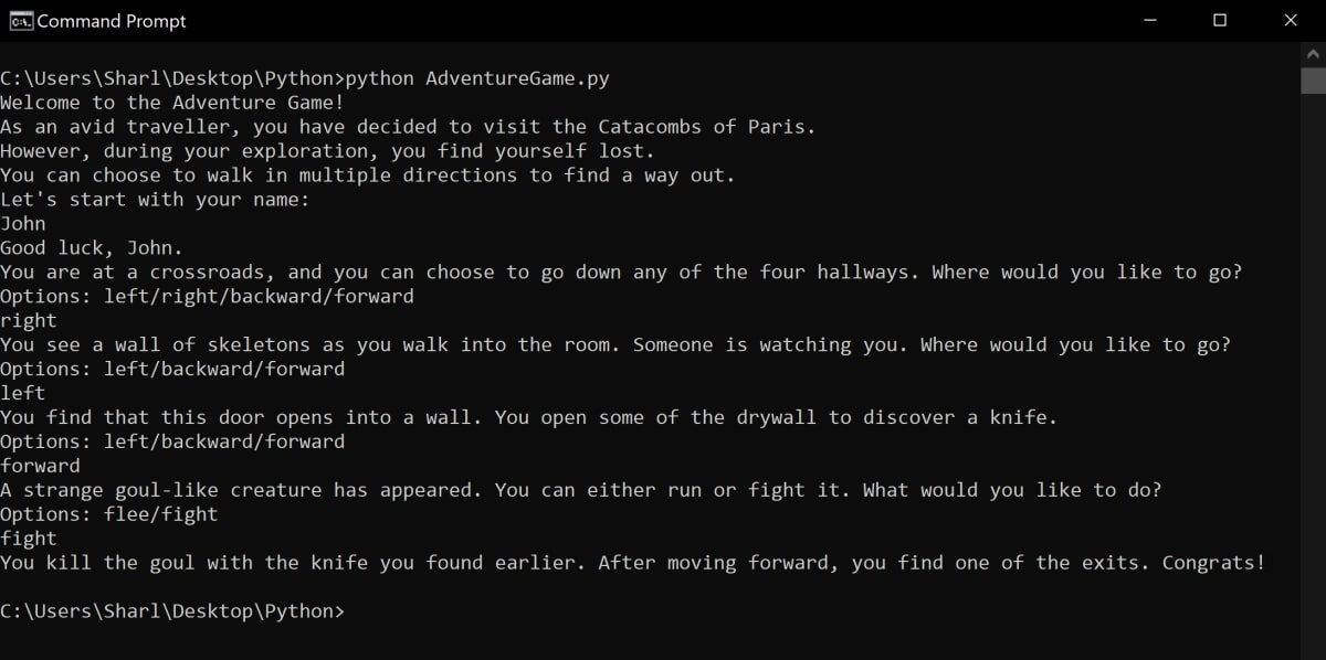Adventure Game in command prompt