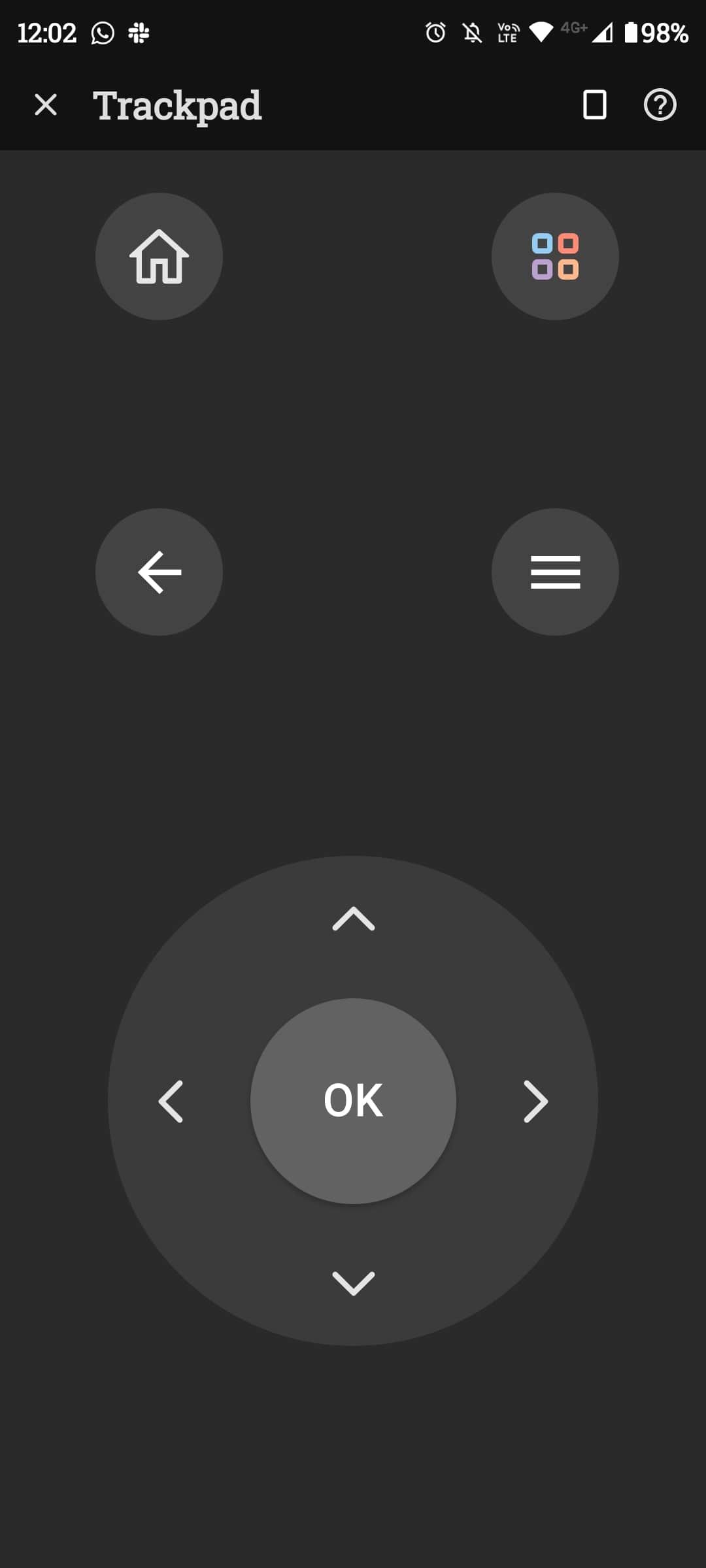 Remote control layout on mobile phone screen
