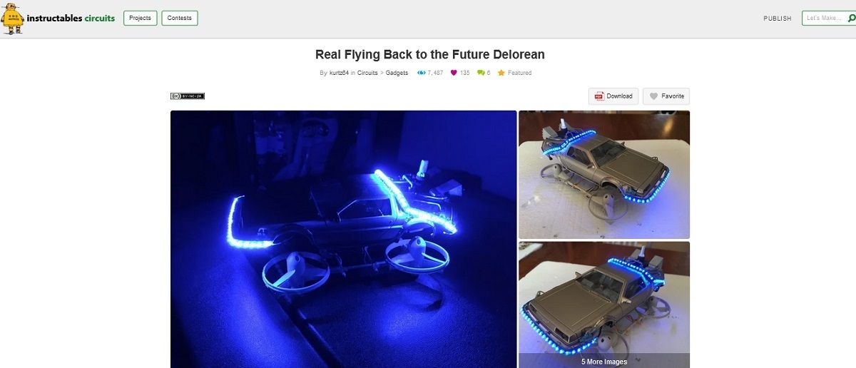 A screengrab of real flying back to the future Delorean project page