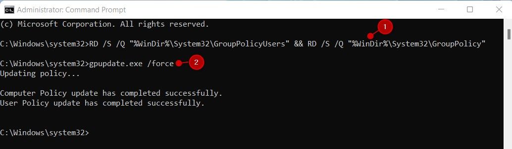 Reset Group Policy using Command Prompt