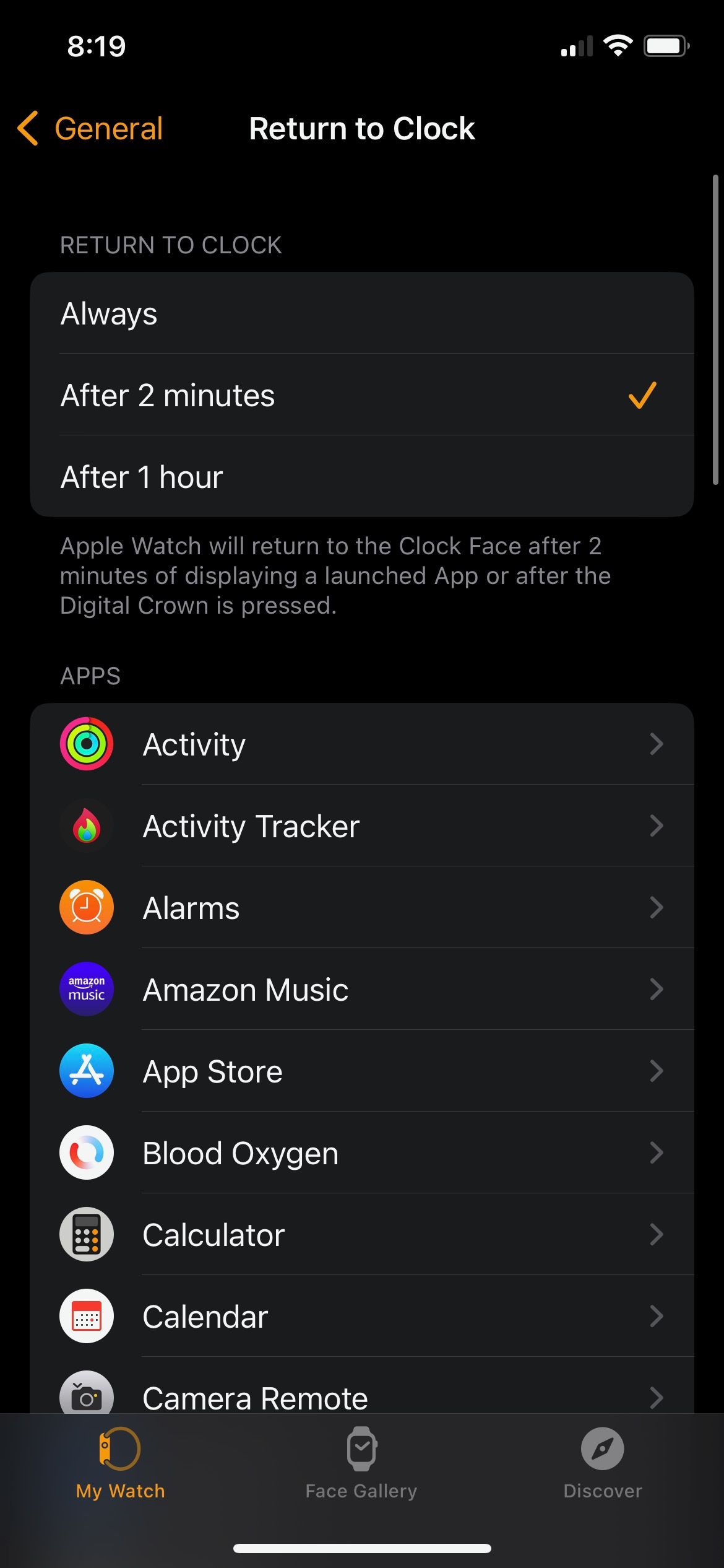 Return to Clock settings iPhone