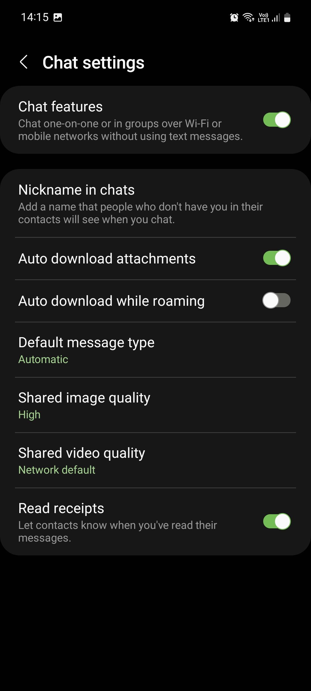 Samsung Messages Chat settings menu