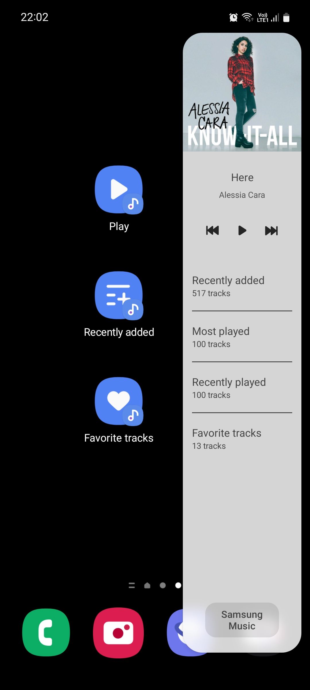 Samsung Music Shortcuts and Edge panel