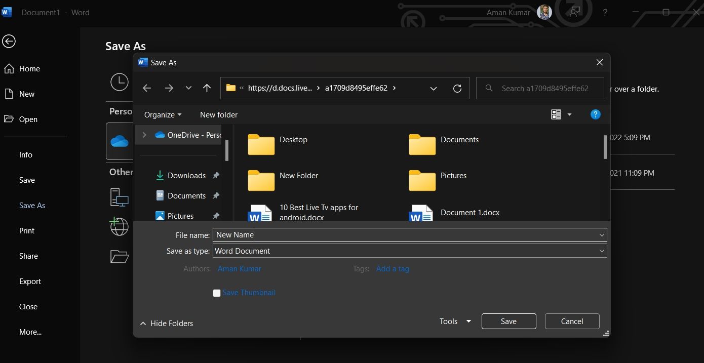 Giving new name to OneDrive File