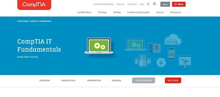 Screenshot of CompTIA IT fundamentals certification page
