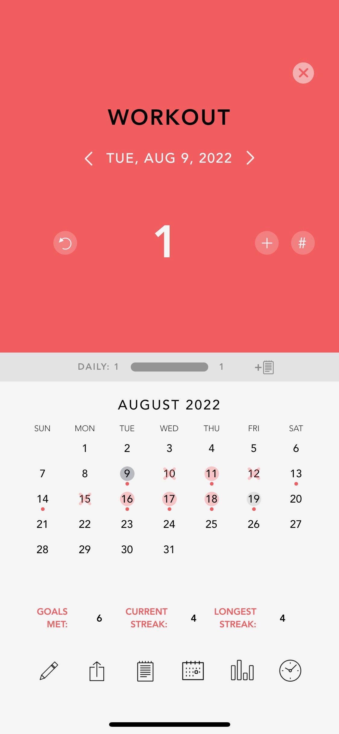 Screenshot of Done app showing sample habit tracking screen