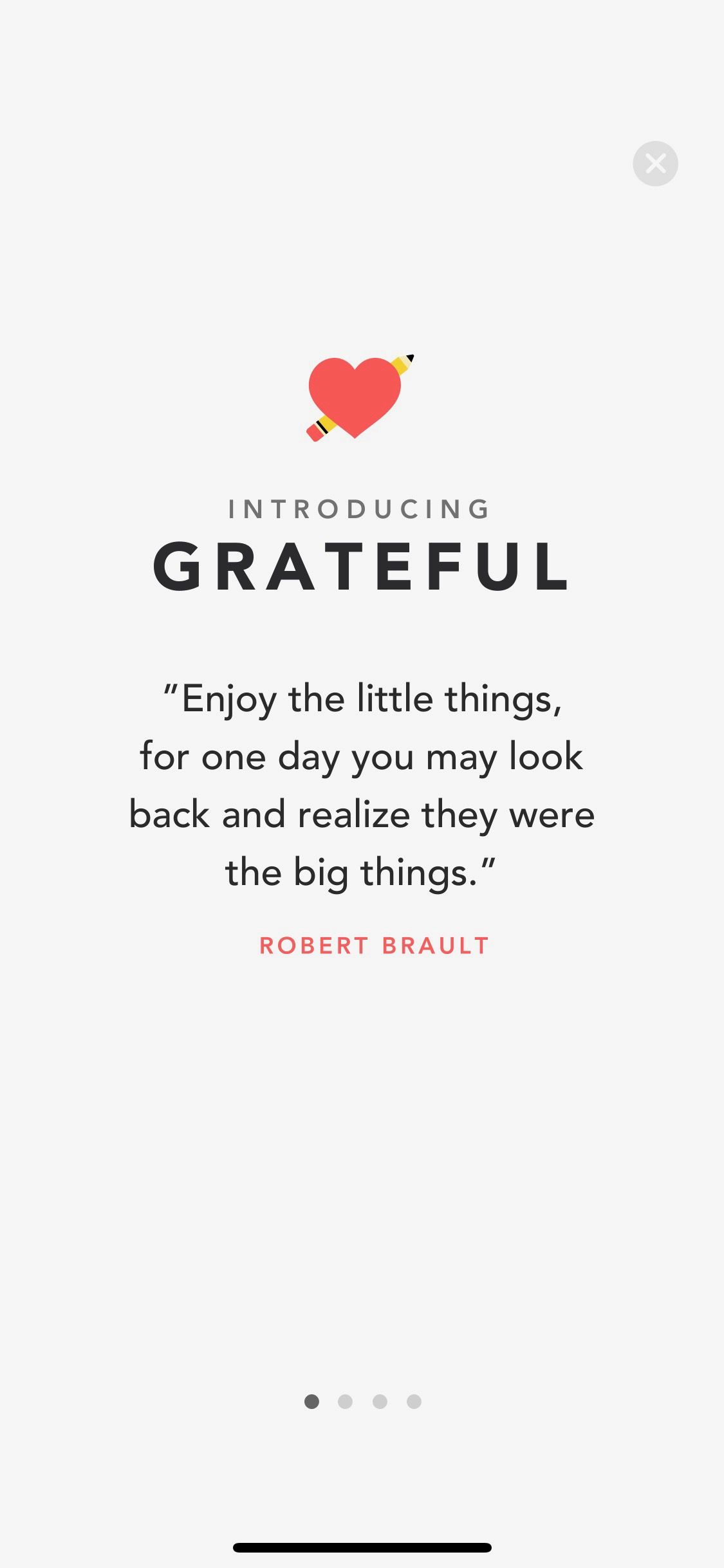 Screenshot of Grateful app showing welcome screen