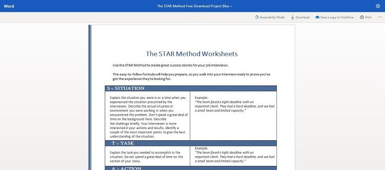 Screenshot of Project Bliss' downloaded STAR template