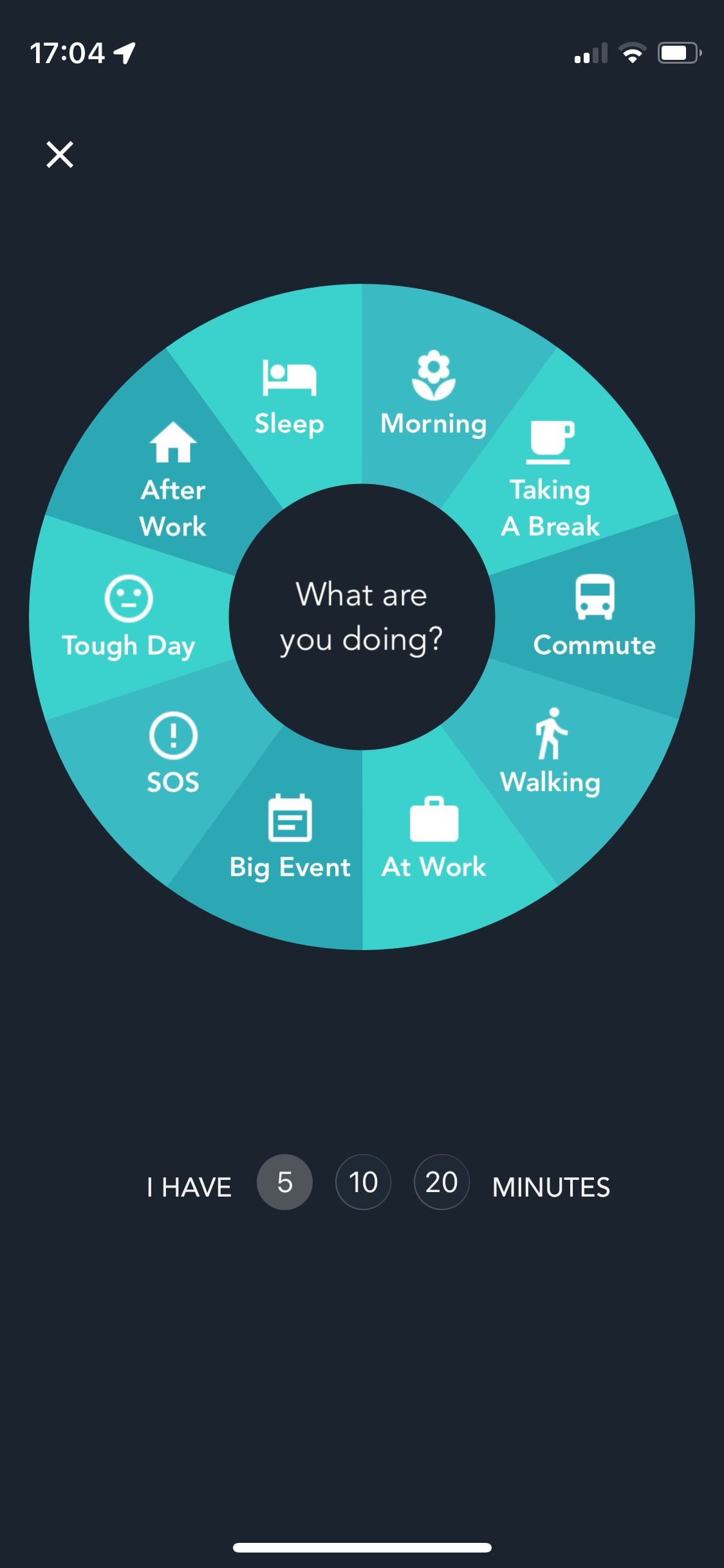 Screenshot of Simple Habit app showing SOS meditation set up