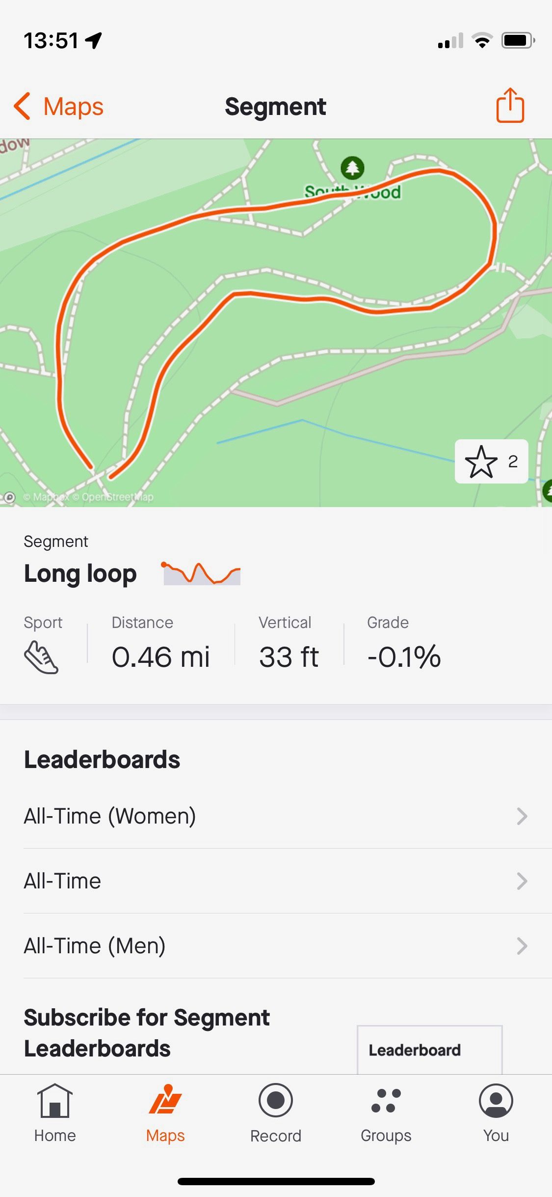 Screenshot of Strava app showing sample running route
