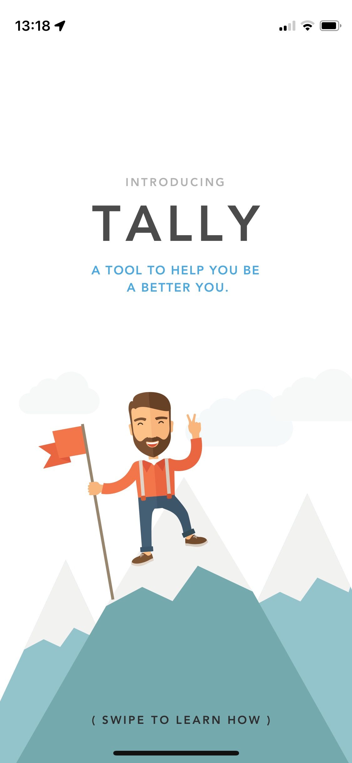 Screenshot of Tally app showing welcome screen