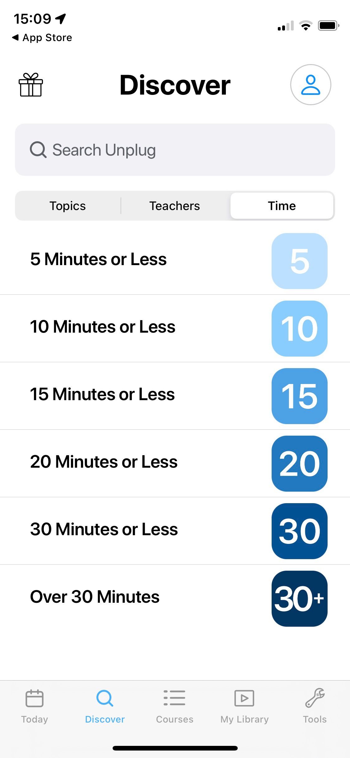 Screenshot of Unplug app showing timer set up
