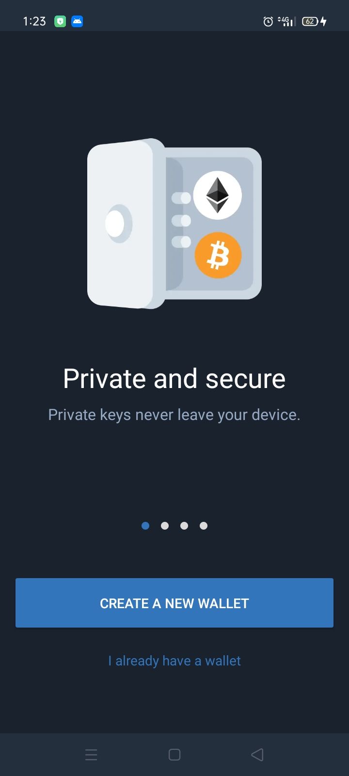 Screenshot of trust wallet asking to create new wallet or sign in