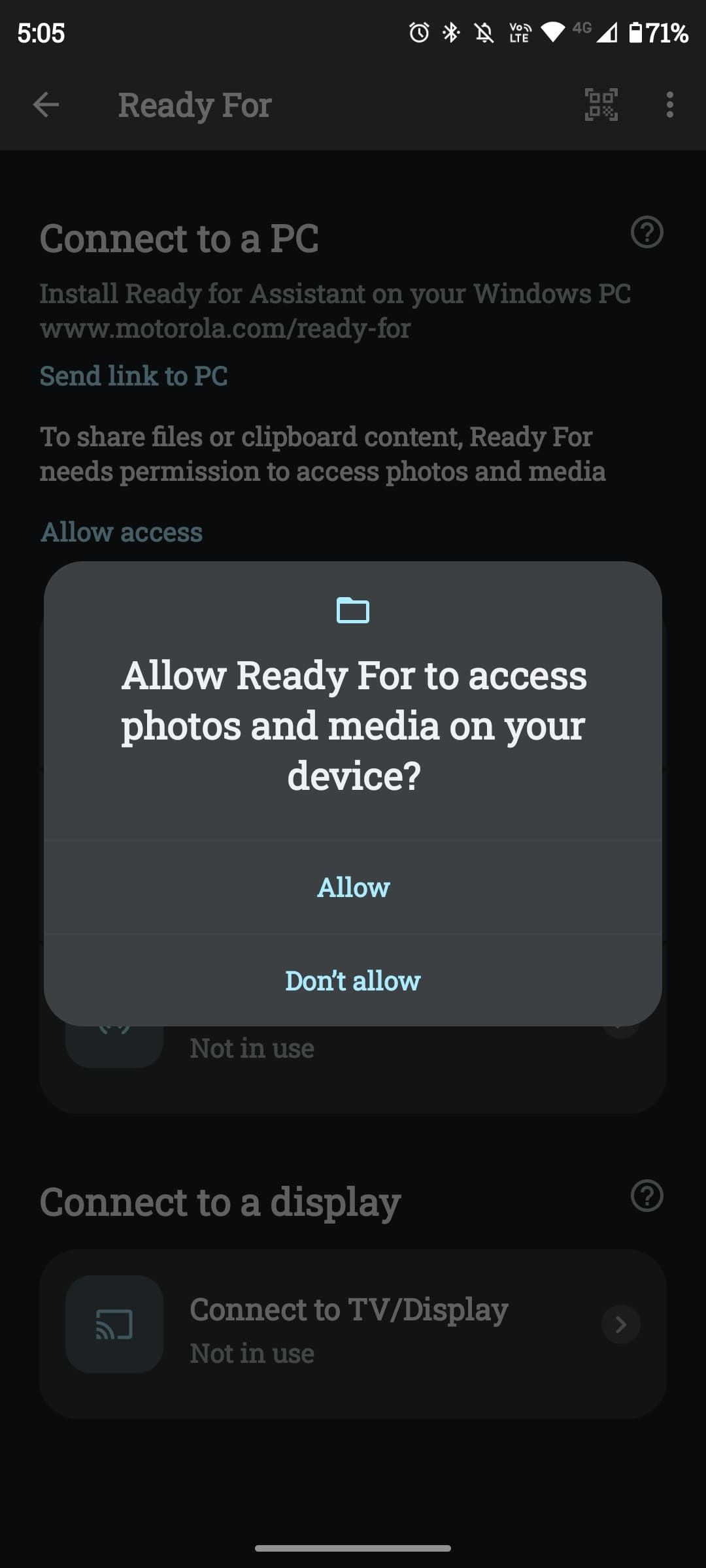 Screenshot with pop-up requesting access to storage