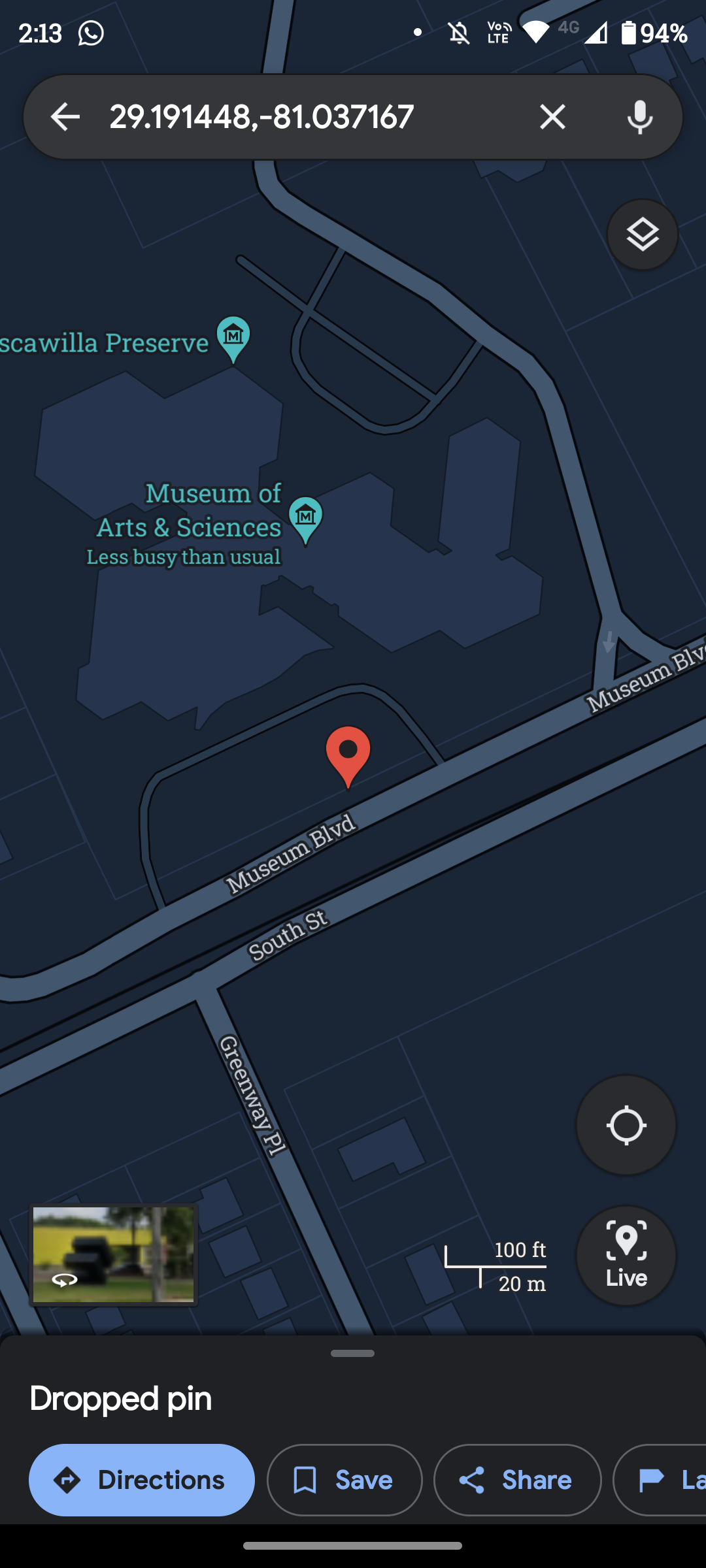 Pin dropped in Google Maps app