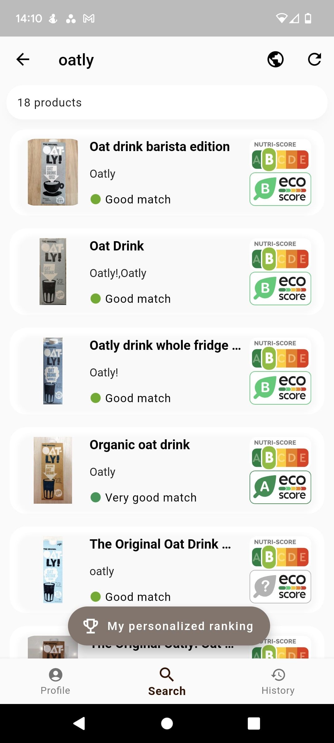 Open Food Facts NEW design product page showing Oatly