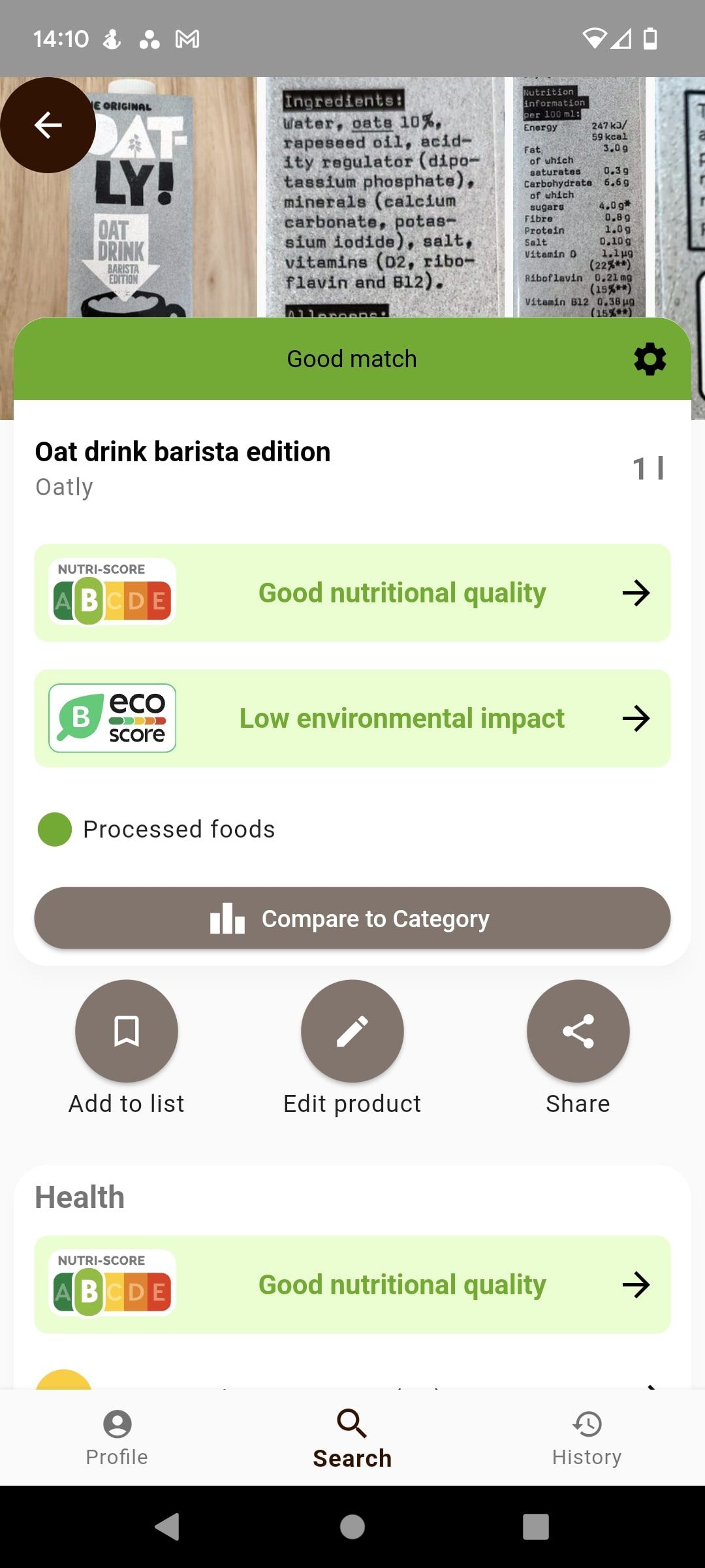 Open Food Facts NEW design product details Oatly milk