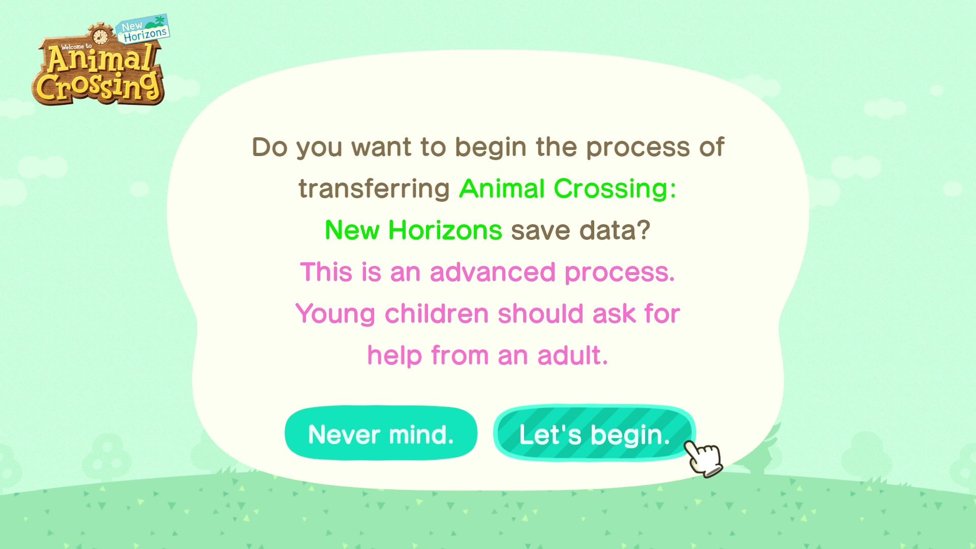 دستورالعمل‌های ابزار انتقال جزیره افق‌های جدید Animal Crossing Lets Begin را انتخاب کنید