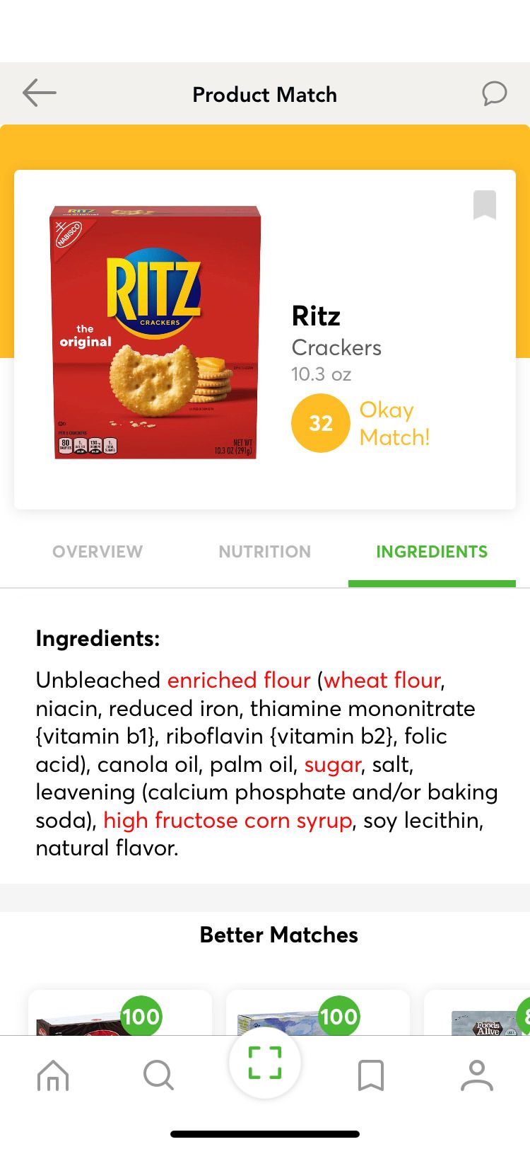 ShopWell app Ritz Crackers Ingredients