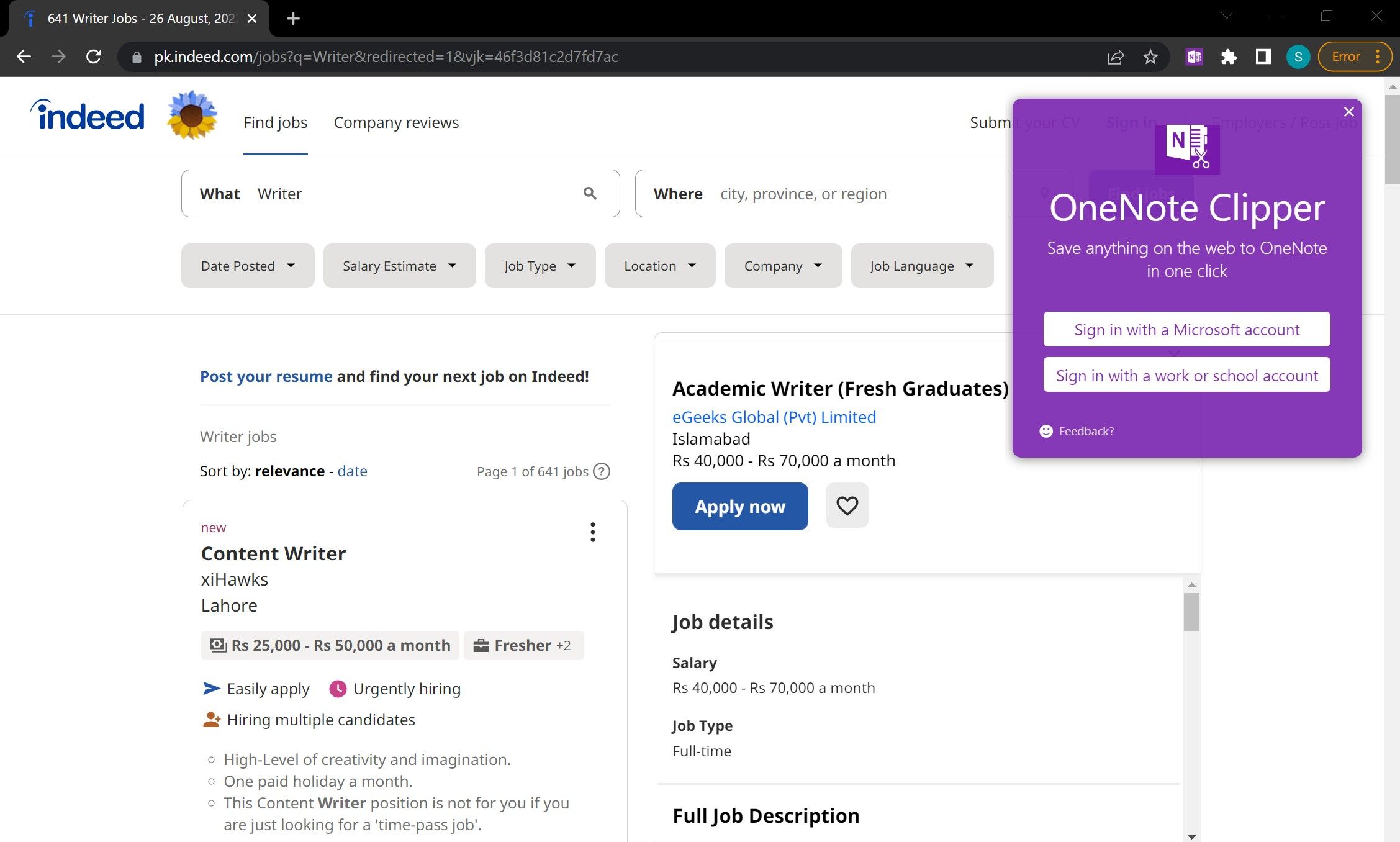 ورود به برنامه افزودنی OneNote Web Clipper در کروم