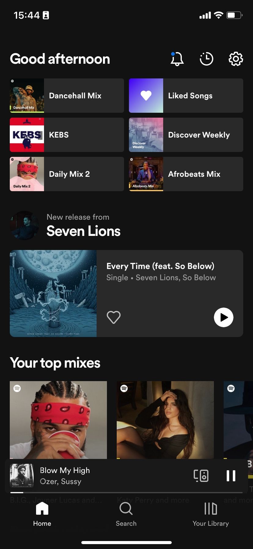 Spotify home page on iOS