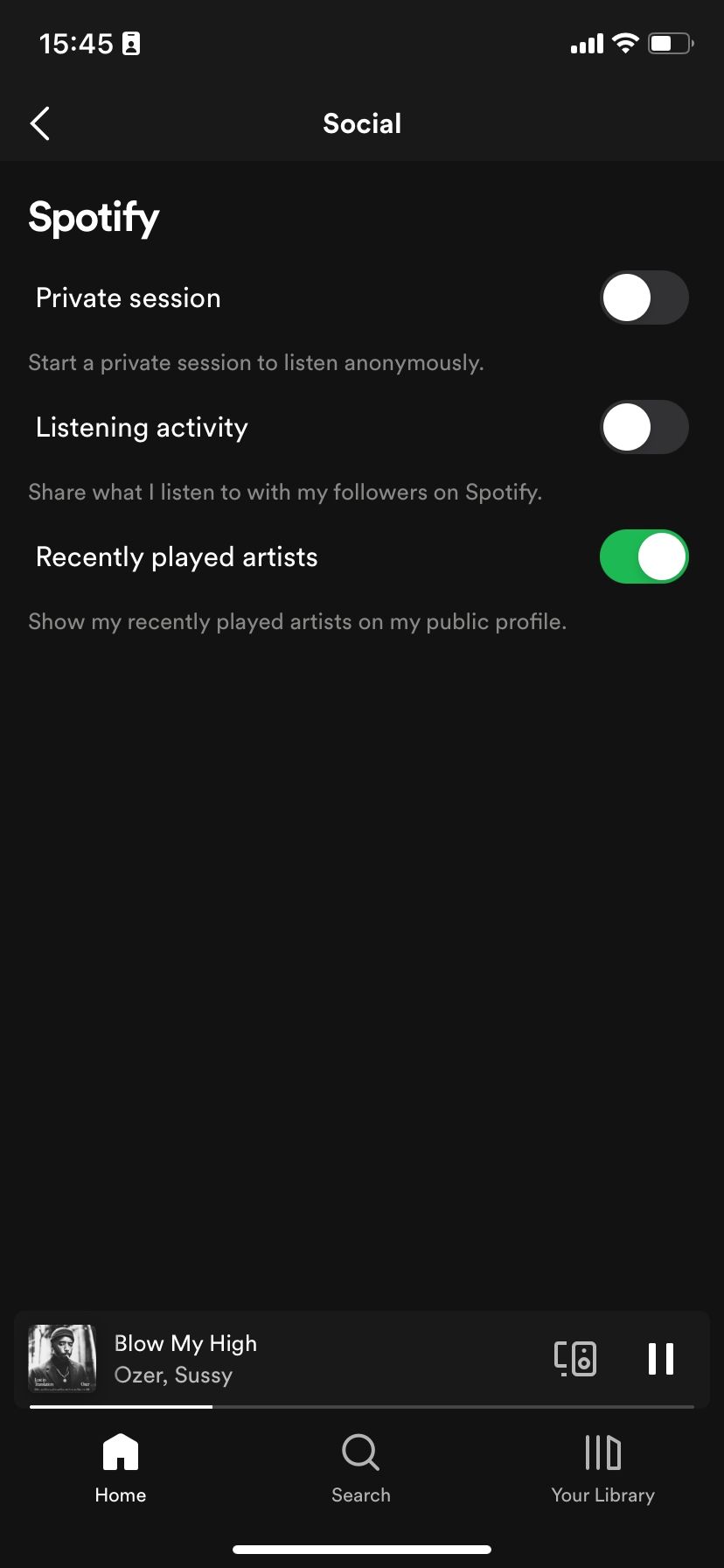 Sharing listening activity disabled on Spotify mobile