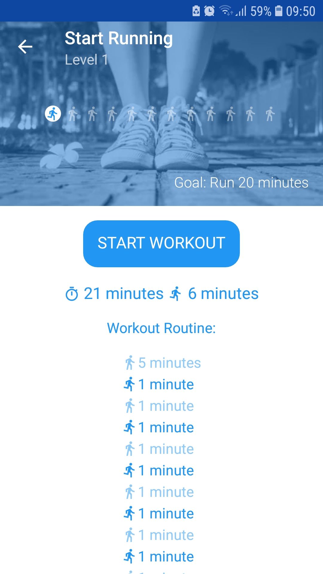 Start Running for beginners mobile fitness app level 1