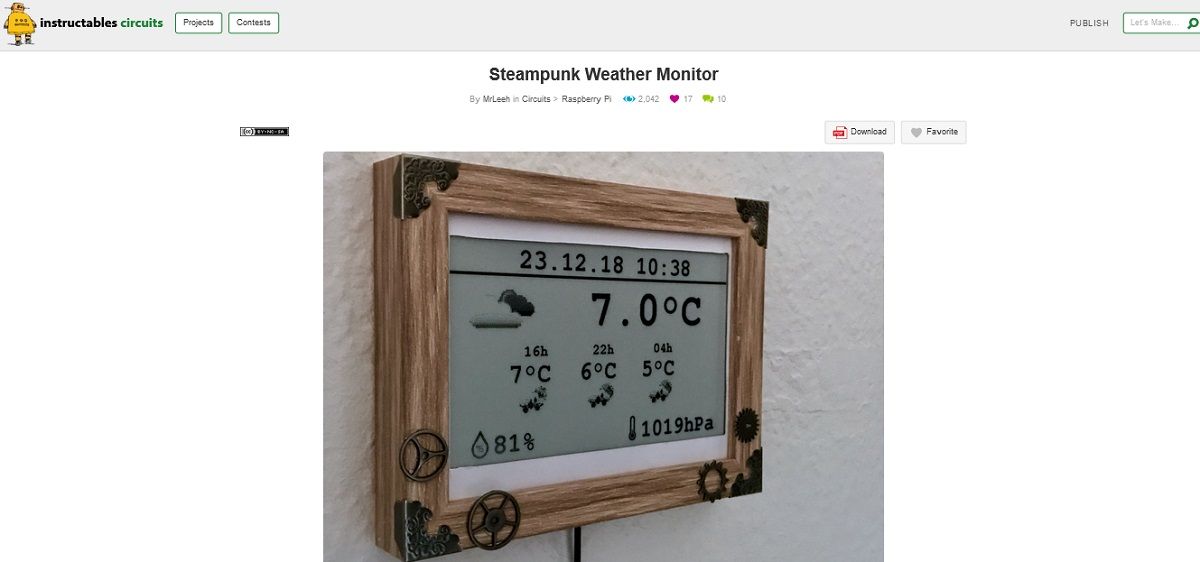 A screengrab of steampunk weather monitor project page
