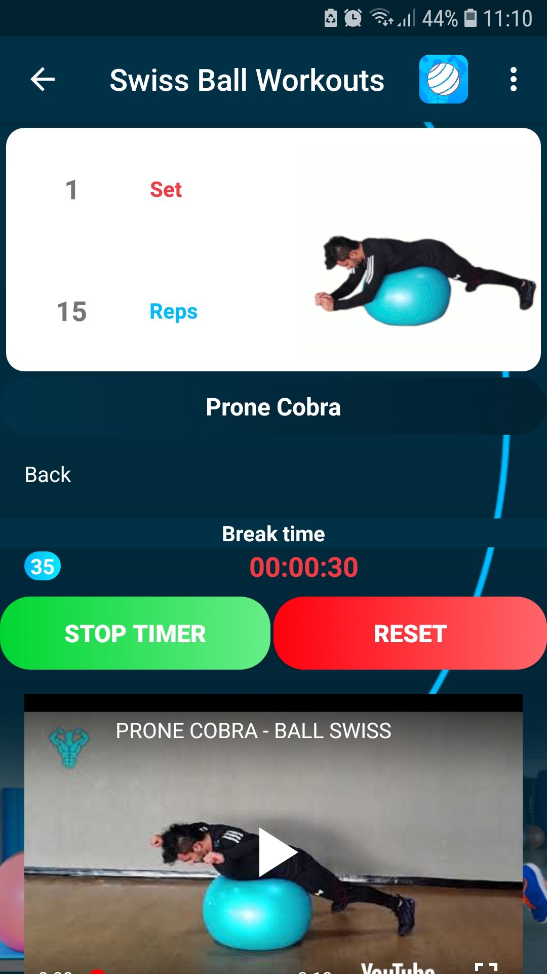 Swiss Ball Workouts mobile fitness app cobra