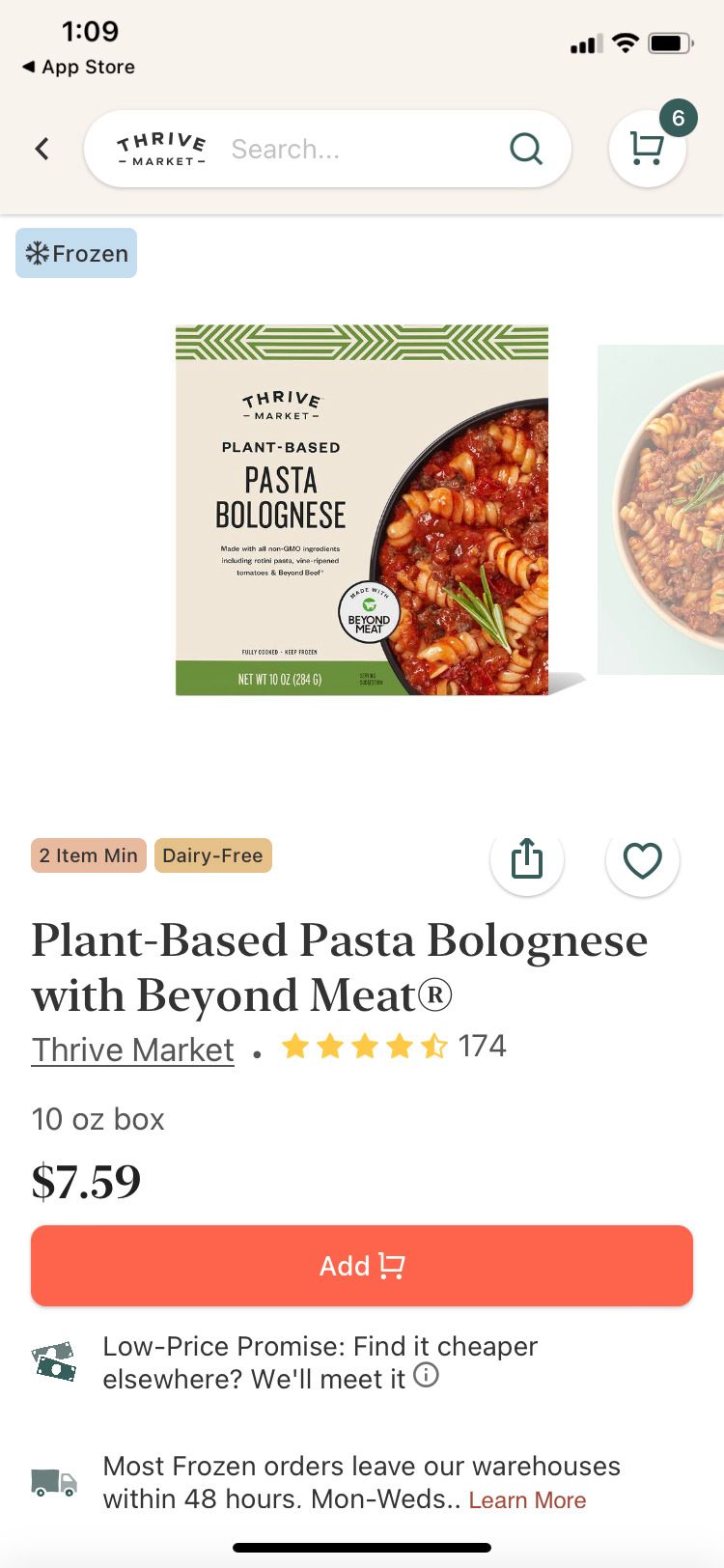 Thrive Market app Pasta Bolognese 