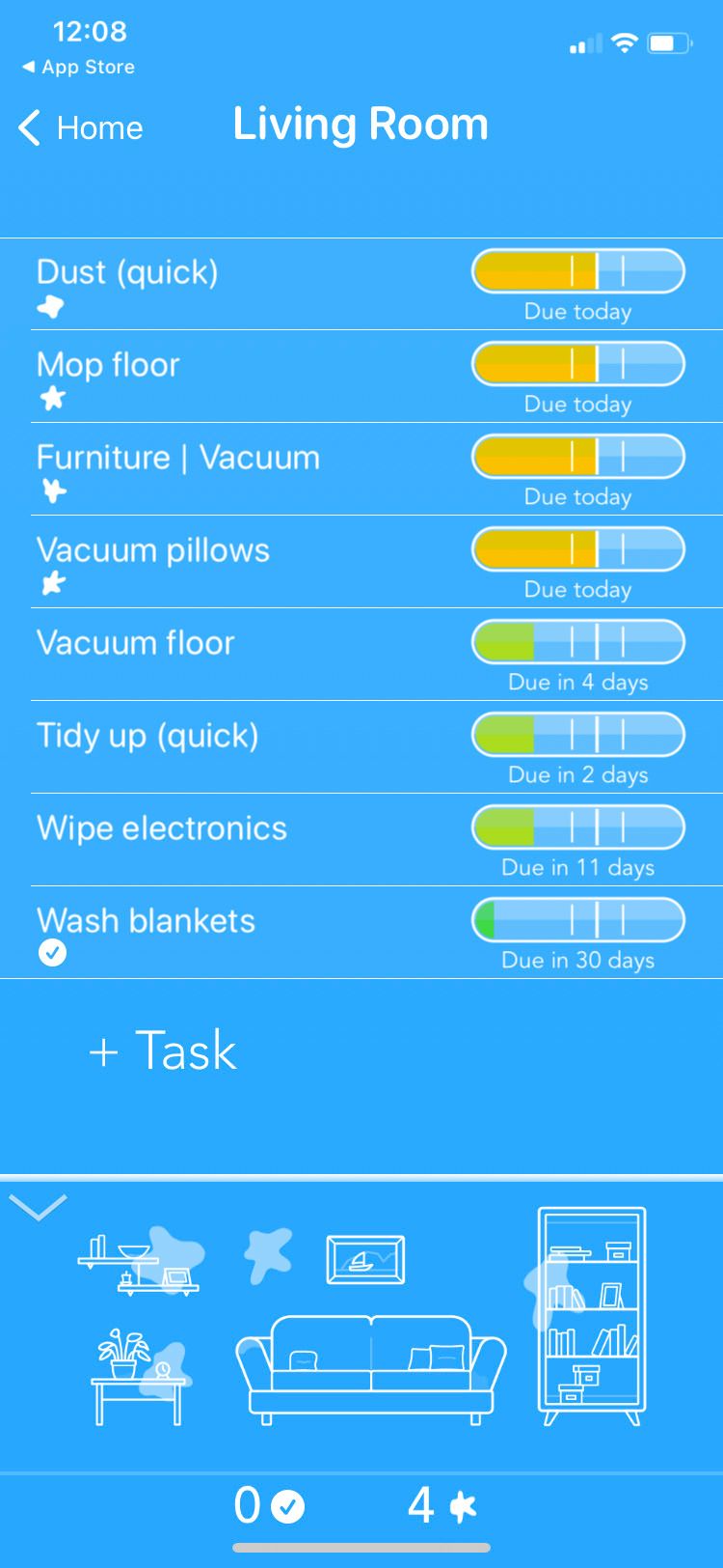 Tody app Living Room list of tasks