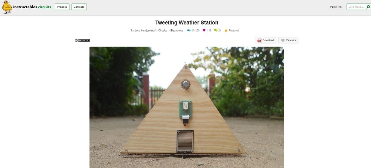 A screengrab of tweeting weather station project page