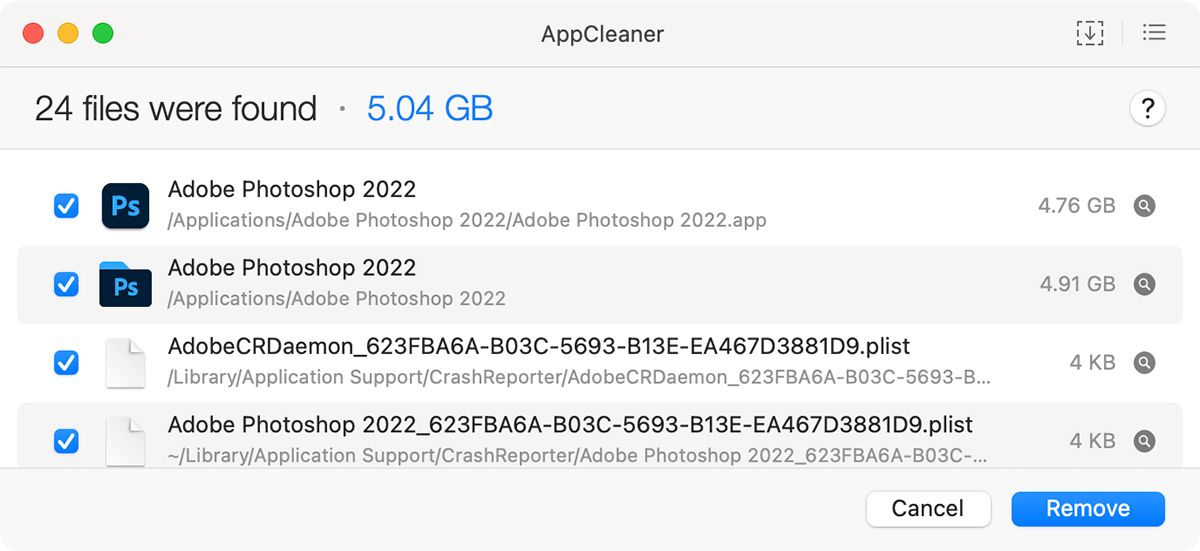 Delete Adobe Photoshop using AppCleaner