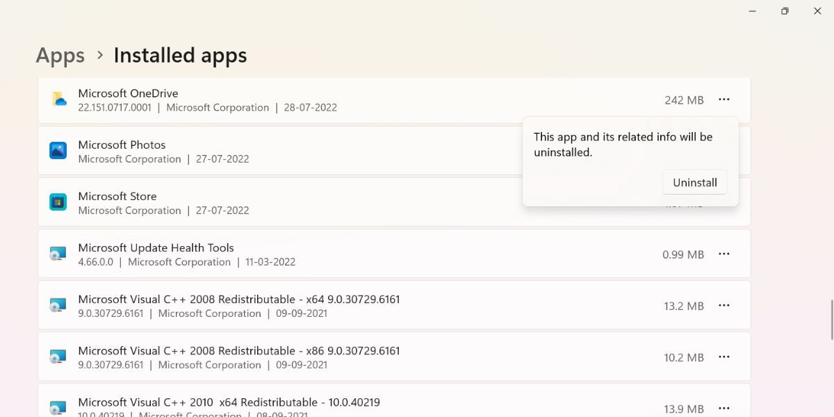 Uninstall OneDrive Using the Settings App