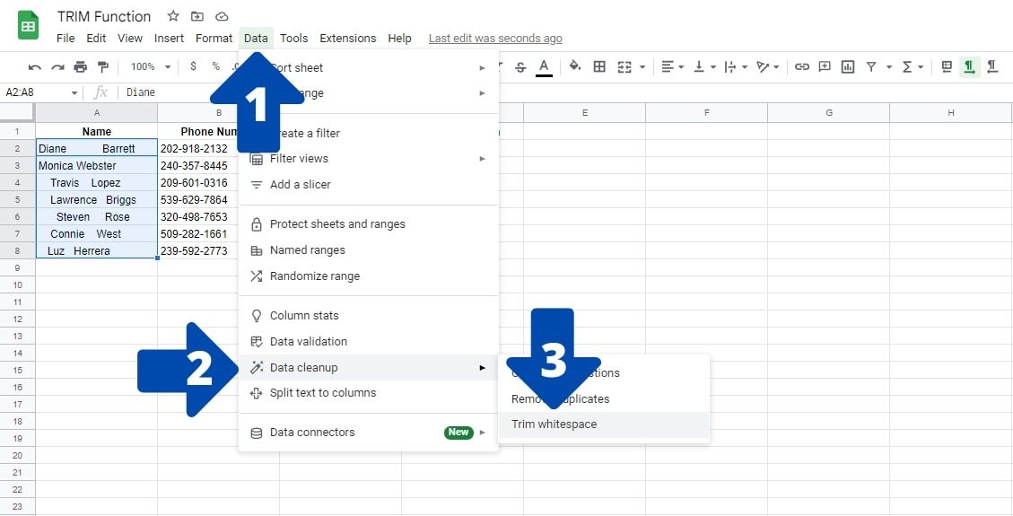 با استفاده از Trim Space