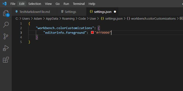 ​​​​​​​The VSCode settings.json file open with custom code added.
