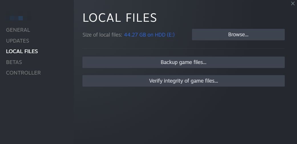 Verificar la integridad de la opción de archivos de juego de Steam Client