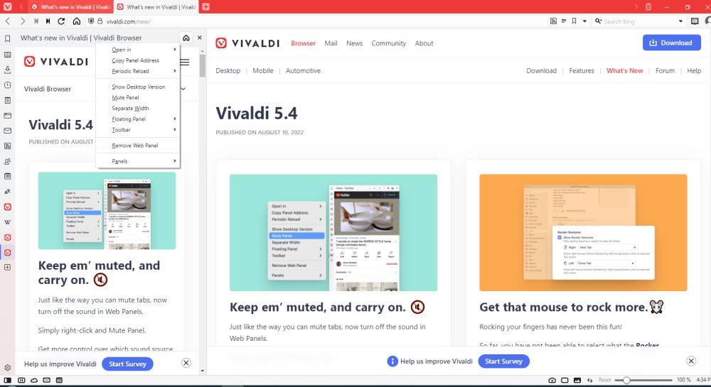 گزینه Vivaldi 5.4 Mute Panel
