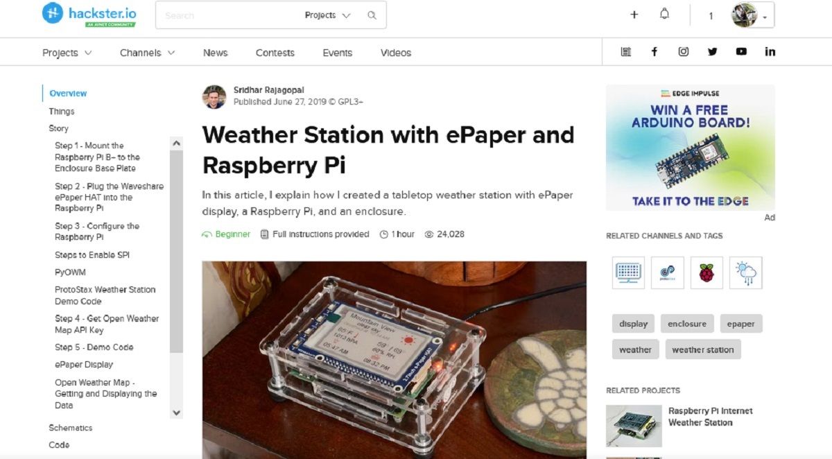 A screengrab of weather station with ePaper and Raspberry Pi