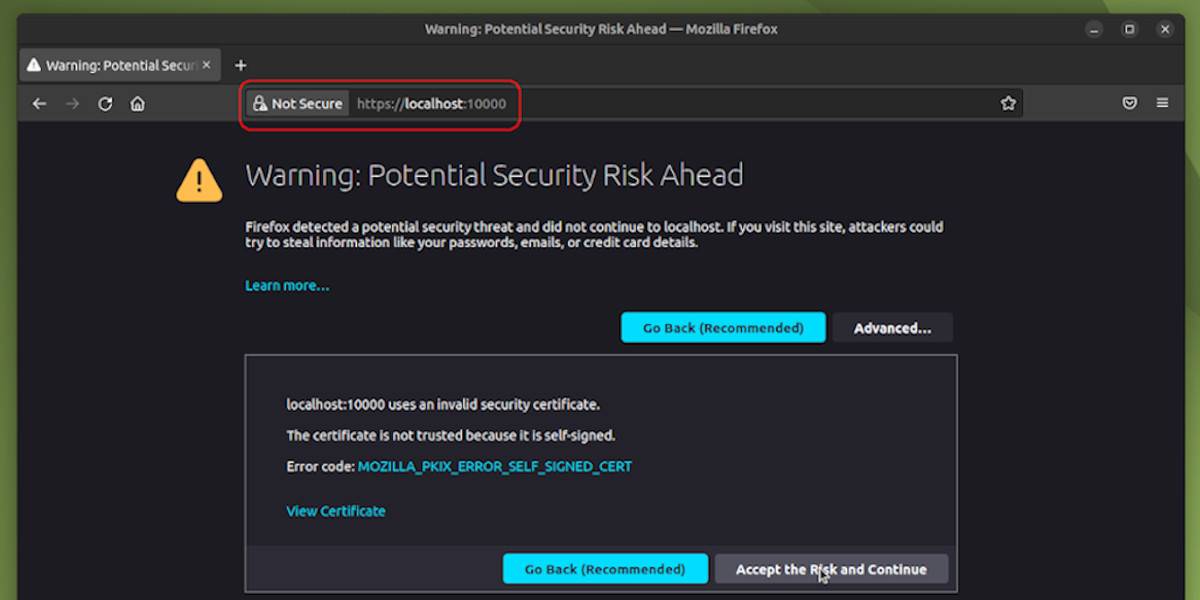 Adding an exception in Firefox while browsing a https URL without a valid certificate
