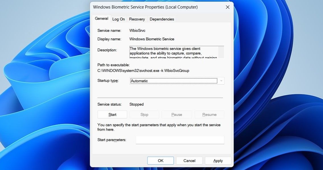 Windows Biometric Service Properties