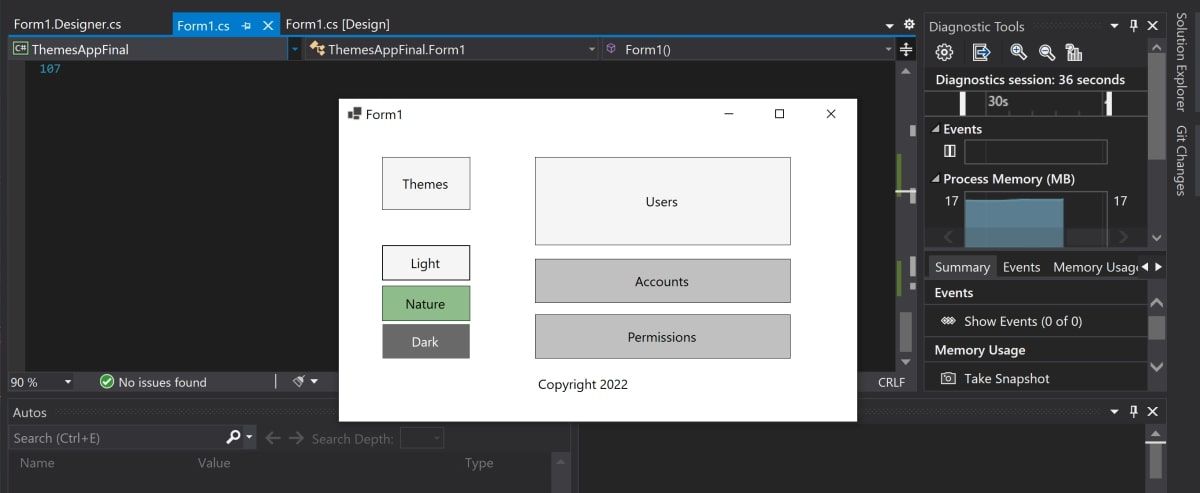 برنامه Winforms در زمان اجرا با تم پیش فرض اعمال شده است