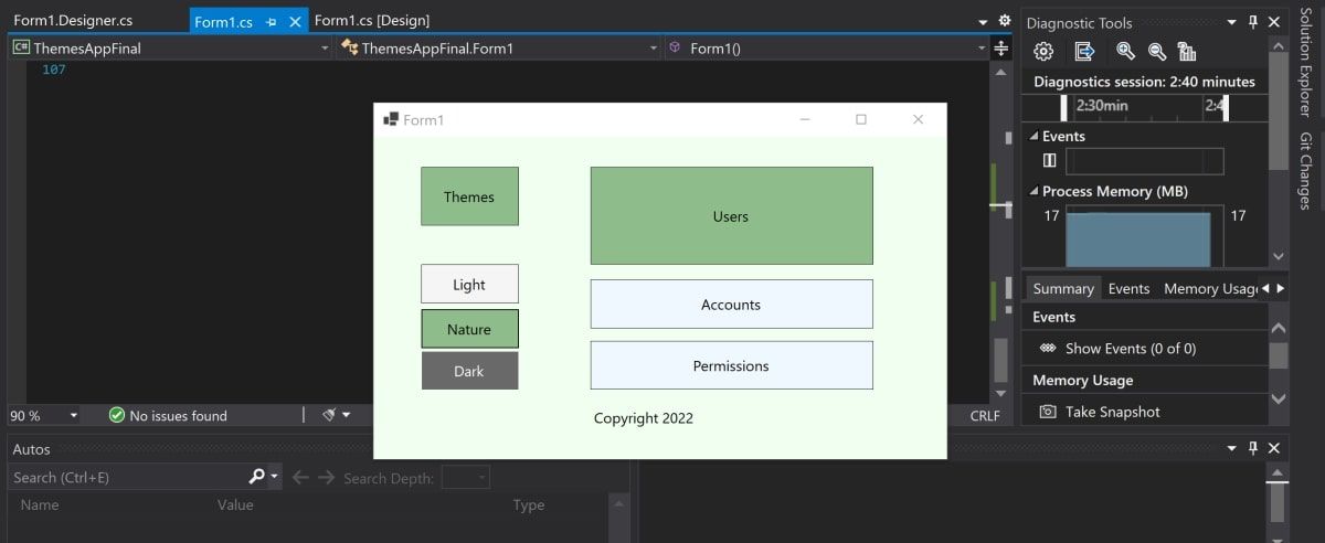 برنامه Winforms در زمان اجرا تم طبیعت را نشان می دهد