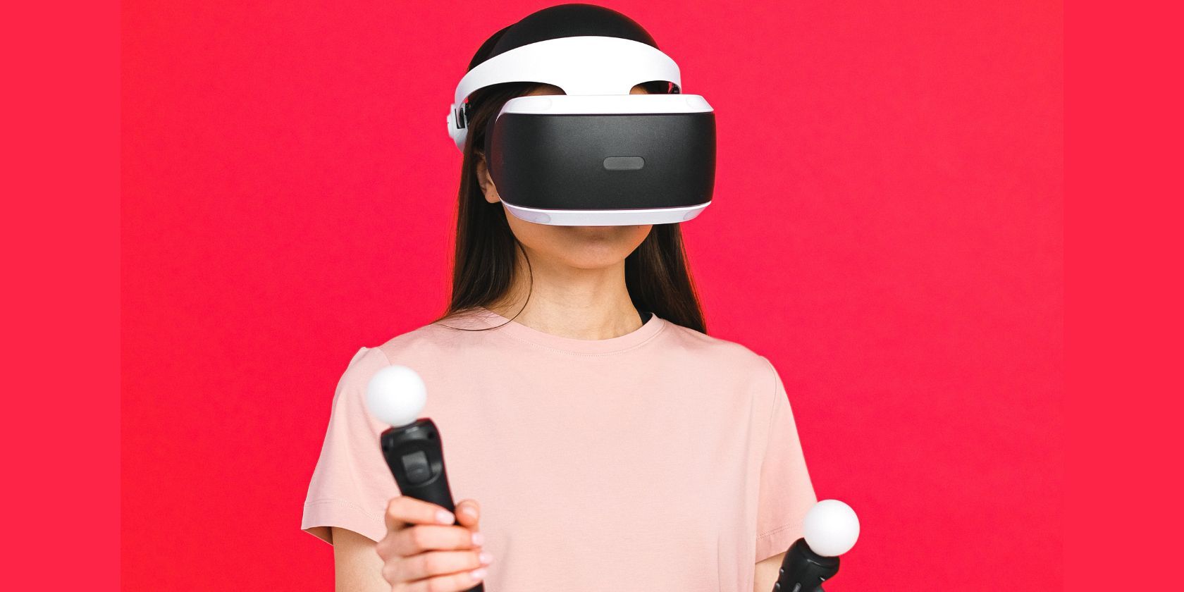 Woman gaming on a  vr headset