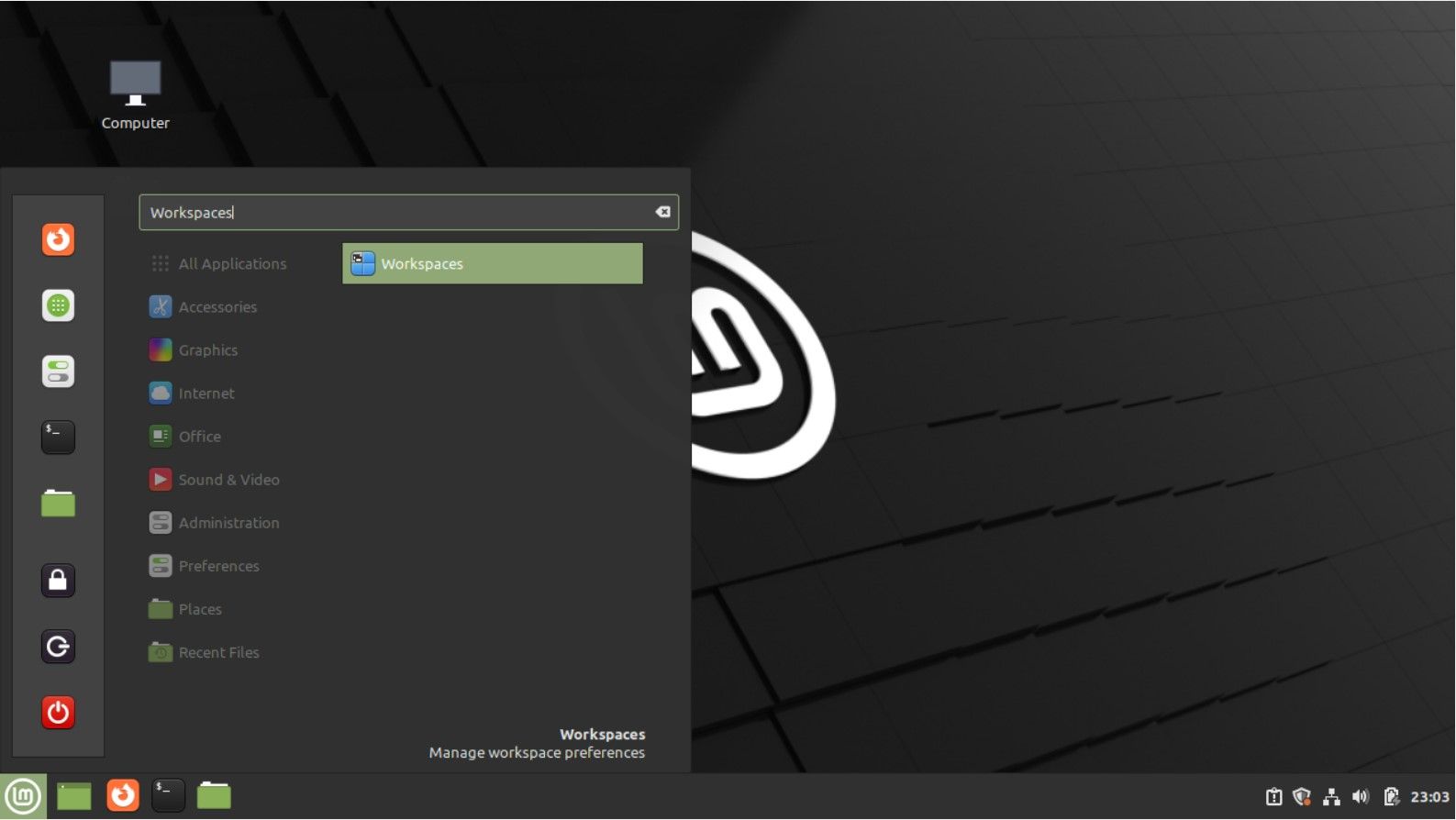 Main menu on Linux Mint Cinnamon desktop