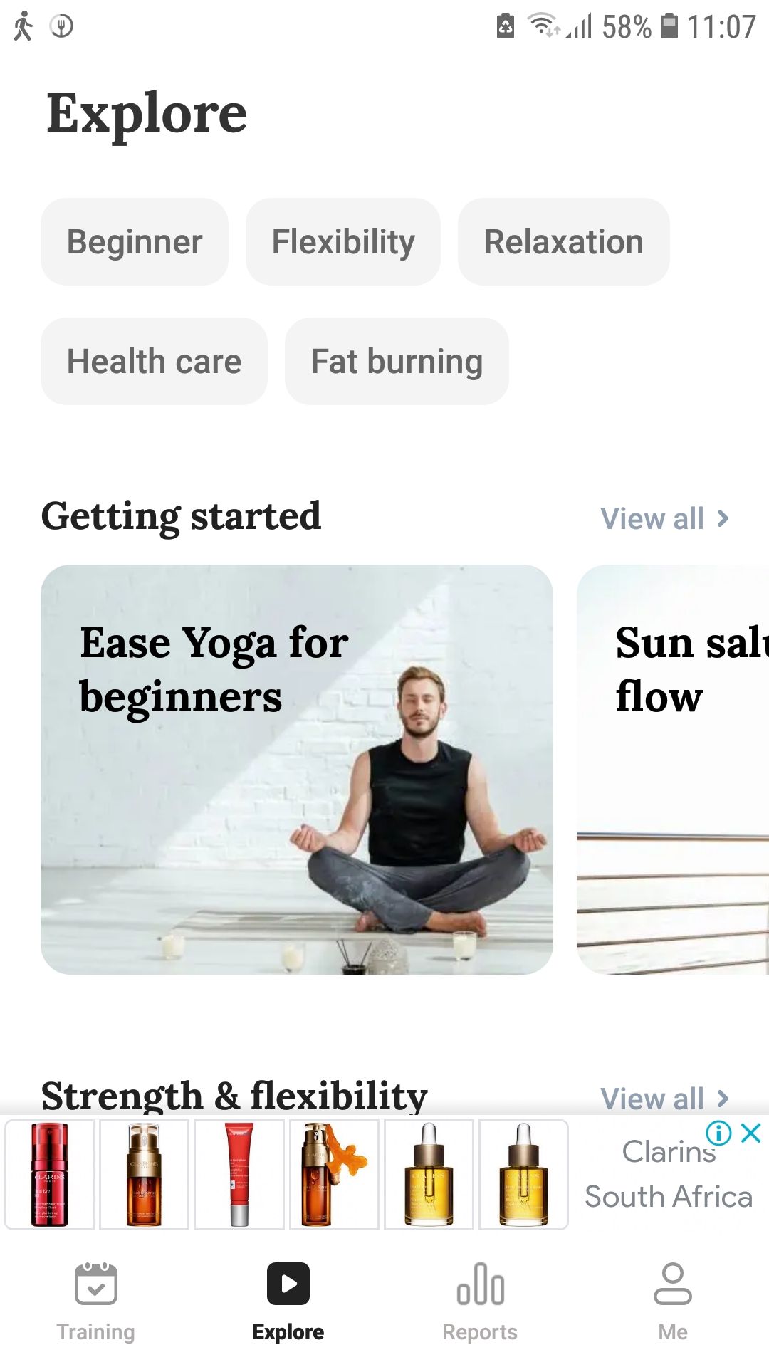 Leap Fitness Yoga for beginners mobile app explore