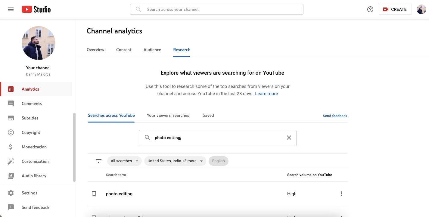 photo showing search terms on youtube